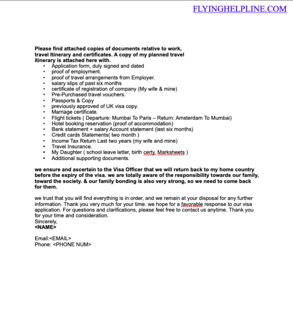 schengen visa cover letter sample pdf