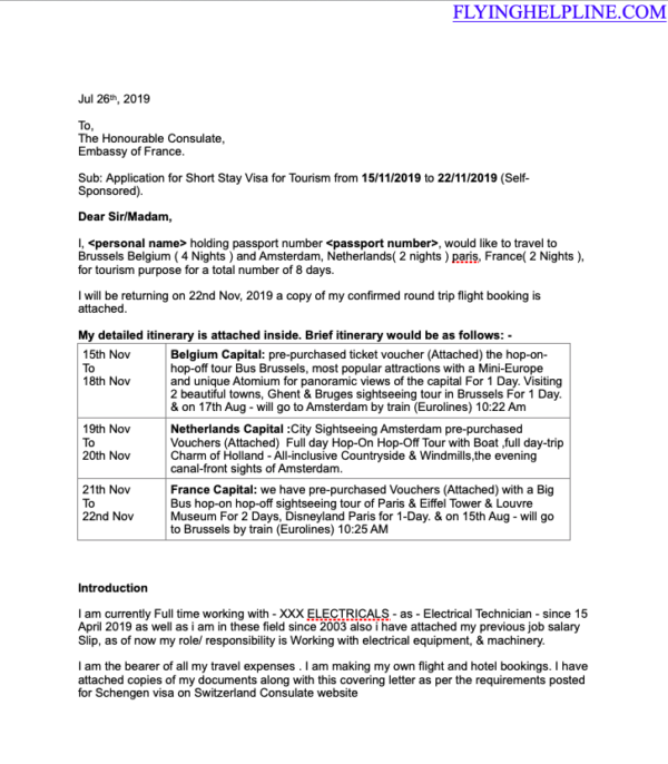 Free Cover Letter For Schengen Visa Application