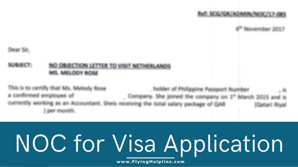 Noc Letter For Visa Application From Company Sample