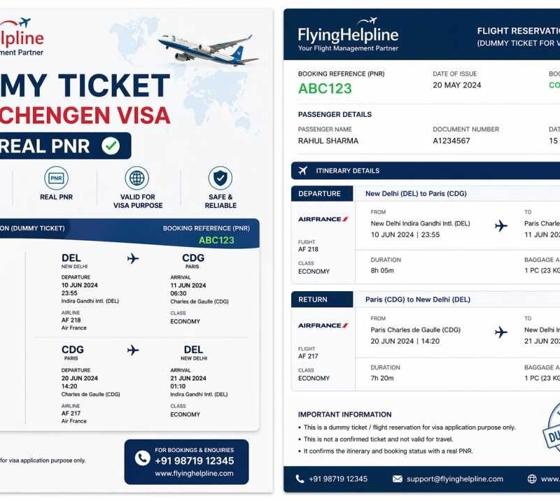 Dummy ticket for Schengen visa with real PNR from FlyingHelpline India